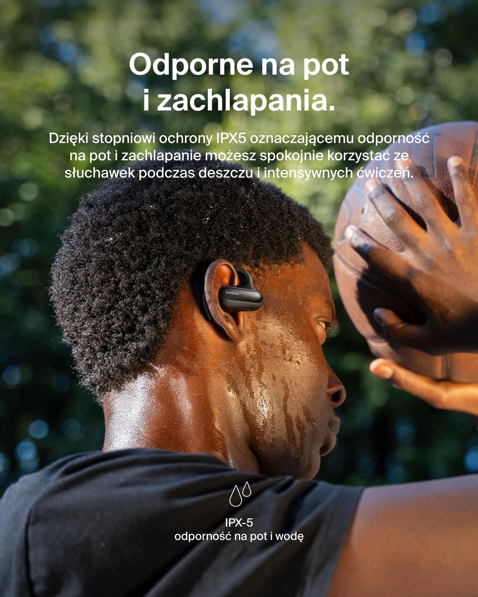 Belkin SoundForm ClearFit Bezprzewodowe Słuchawki Douszne typu Open-Ear, wodoodporne (IPX5) słuchawki bezprzewodowe sportowe Bluetooth, do jazdy na rowerze, wycieczek w góry, biegania – czarne