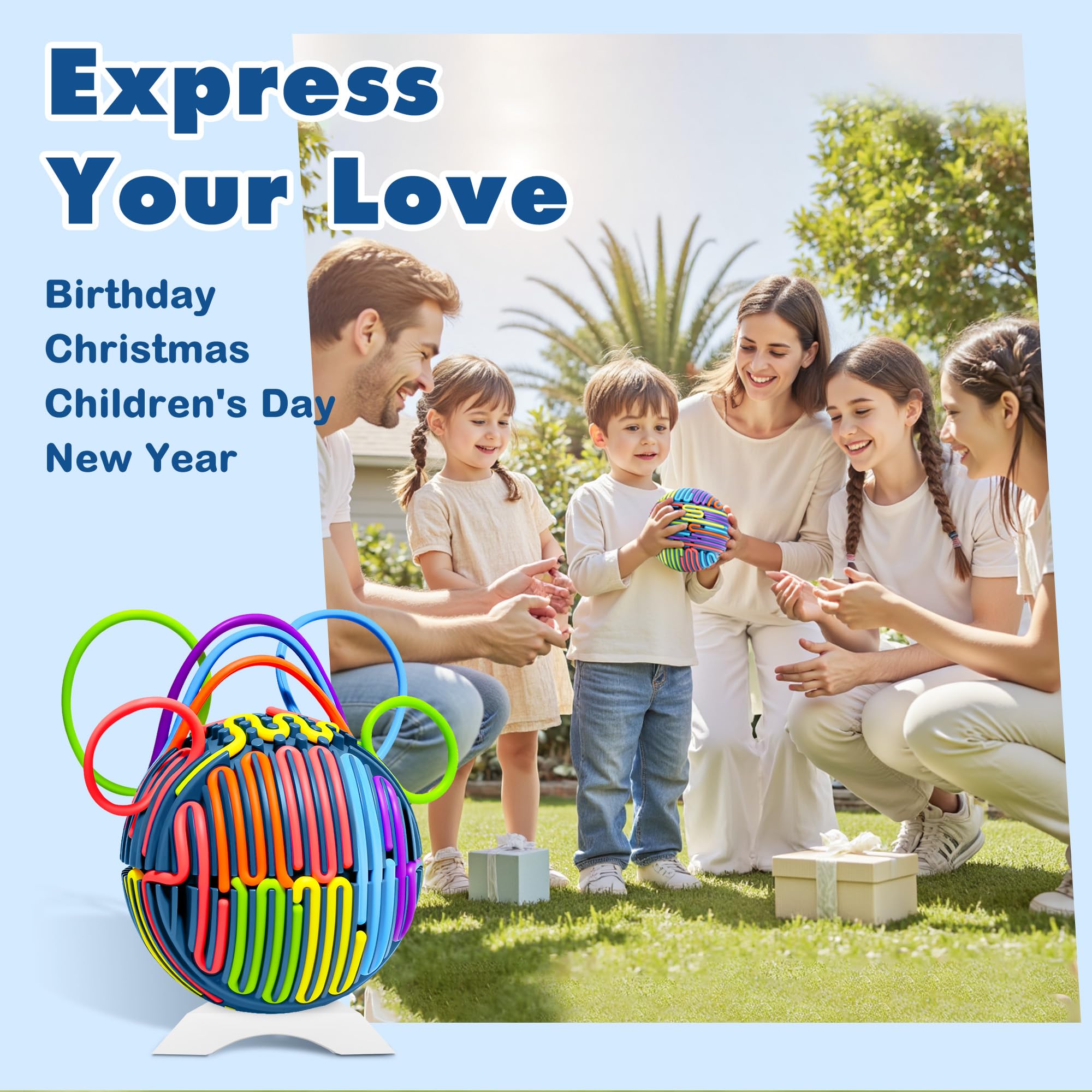 Jouets sensoriels pour enfants, balle d'activité sensorielle avec 24 cordes et base d'affichage, jouets sensoriels, jouets de voyage pour l'autisme, le TDAH, apaisant, soulagement du stress