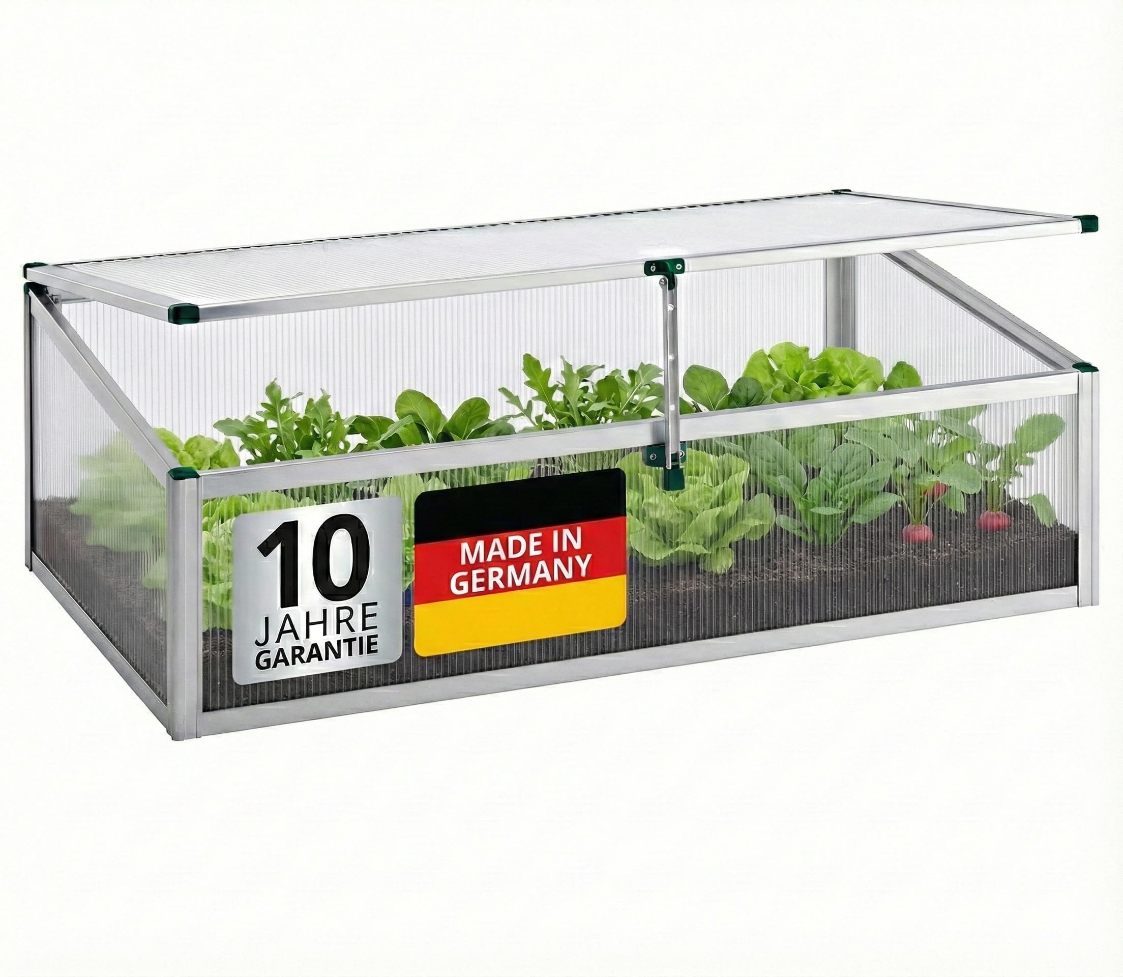 Beckmann Frühbeet Typ Allgäu Modell FSH [10 Jahre Garantie] Hagelfeste 6mm Polycarbonatplatten I Made in Germany I UV-Schutz I Premium Aluminium Mini Gewächshaus I 98x58cm