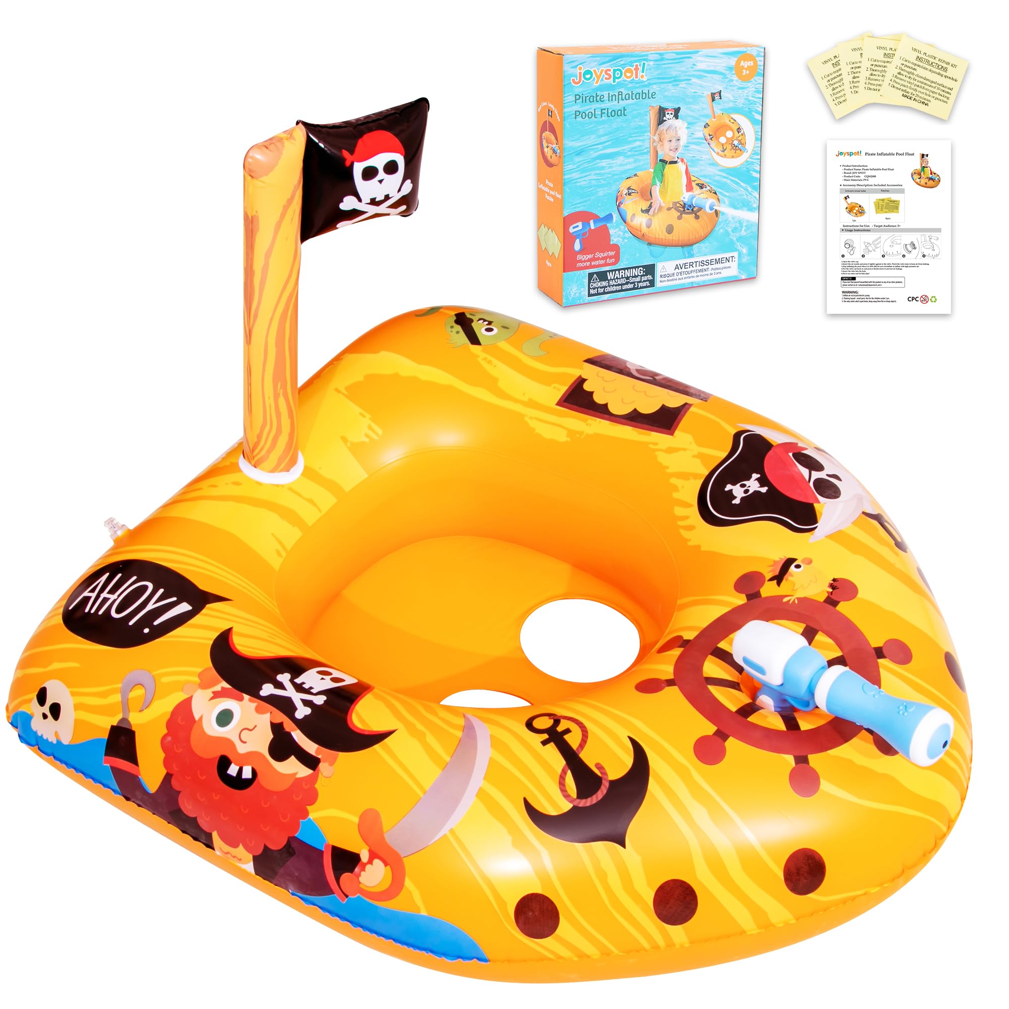 Pirate Ship Pool Float for Kids Baby, Inflatable Pool Float with Water Gun, Battle Swimming Pool Toys Fun Ride-ons Floaties for Toddler Boys Girls, Beach Family Game, Summer Outdoor Party