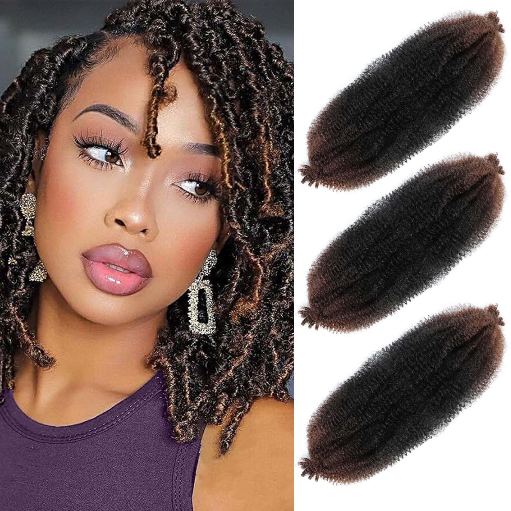 Afro Twist Hair 12 Inch 3 Packs, Springy Afro Twist Hair Pre Fluffed Spring Twist Hair Pre Stretched Wrapping Hair for Soft Locs Hair Extensions (12