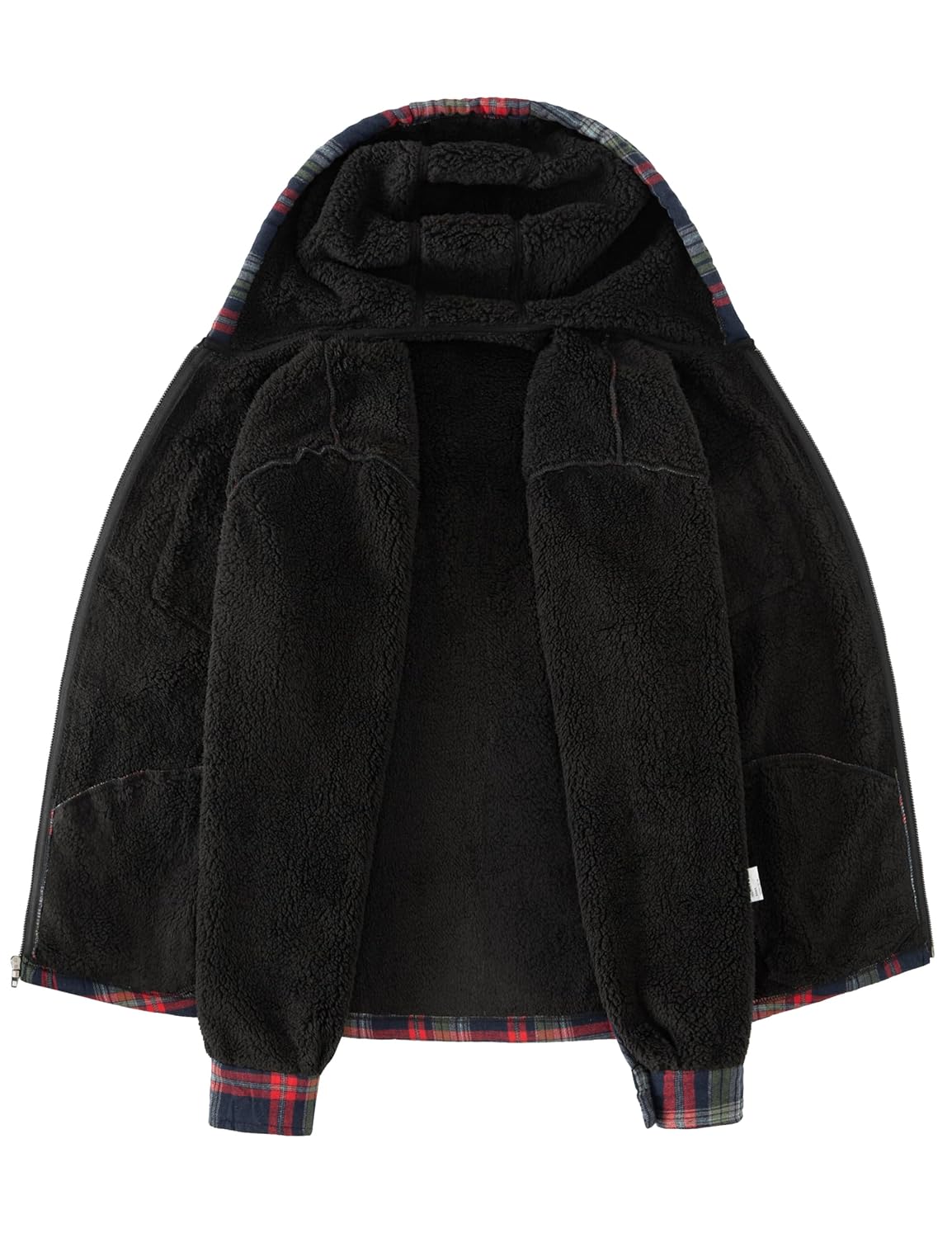 Ephemoca Jaqueta masculina com capuz xadrez de flanela com zíper e lã de ovelha forrada com capuz moderno casaco quente - Imagem 2