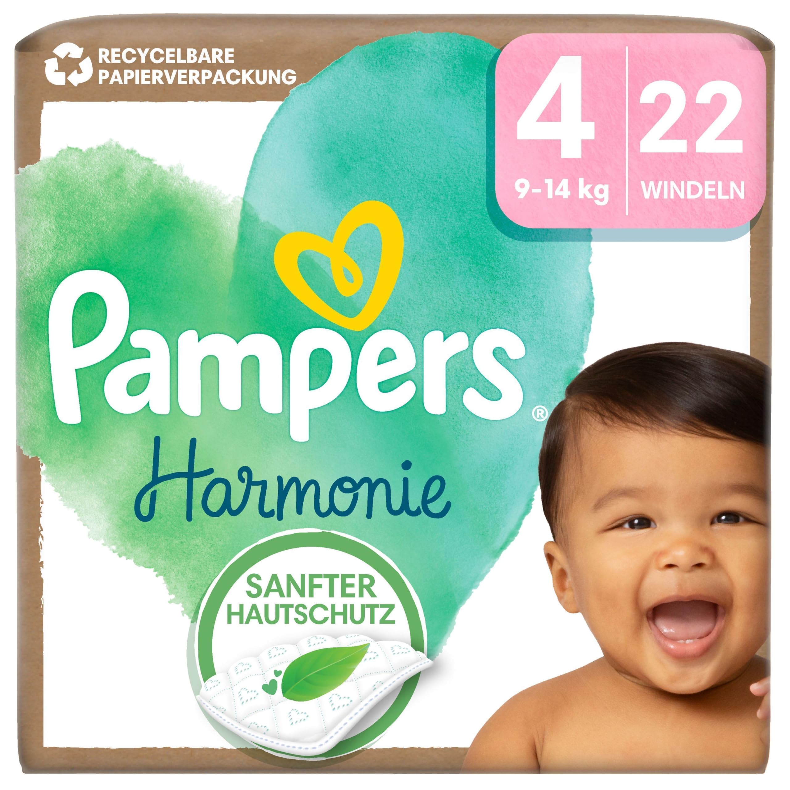 Pampers Harmonie Größe 4 SINGLE PACK, 22 Windeln, 9kg - 14kg, sanfter Hautschutz und pflanzenbasierte Inhaltstoffe
