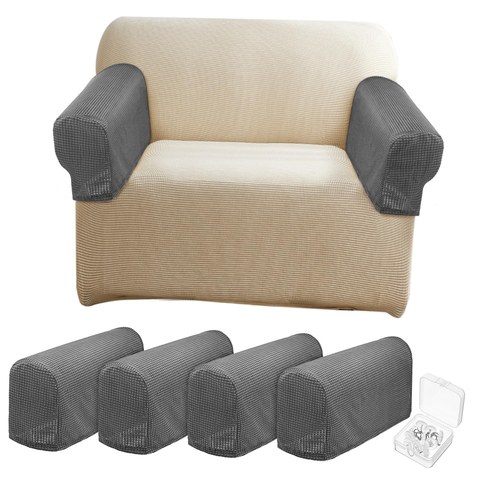 Fundas para reposabrazos de sofás elásticas UTHCLO en color gris plata decorativo