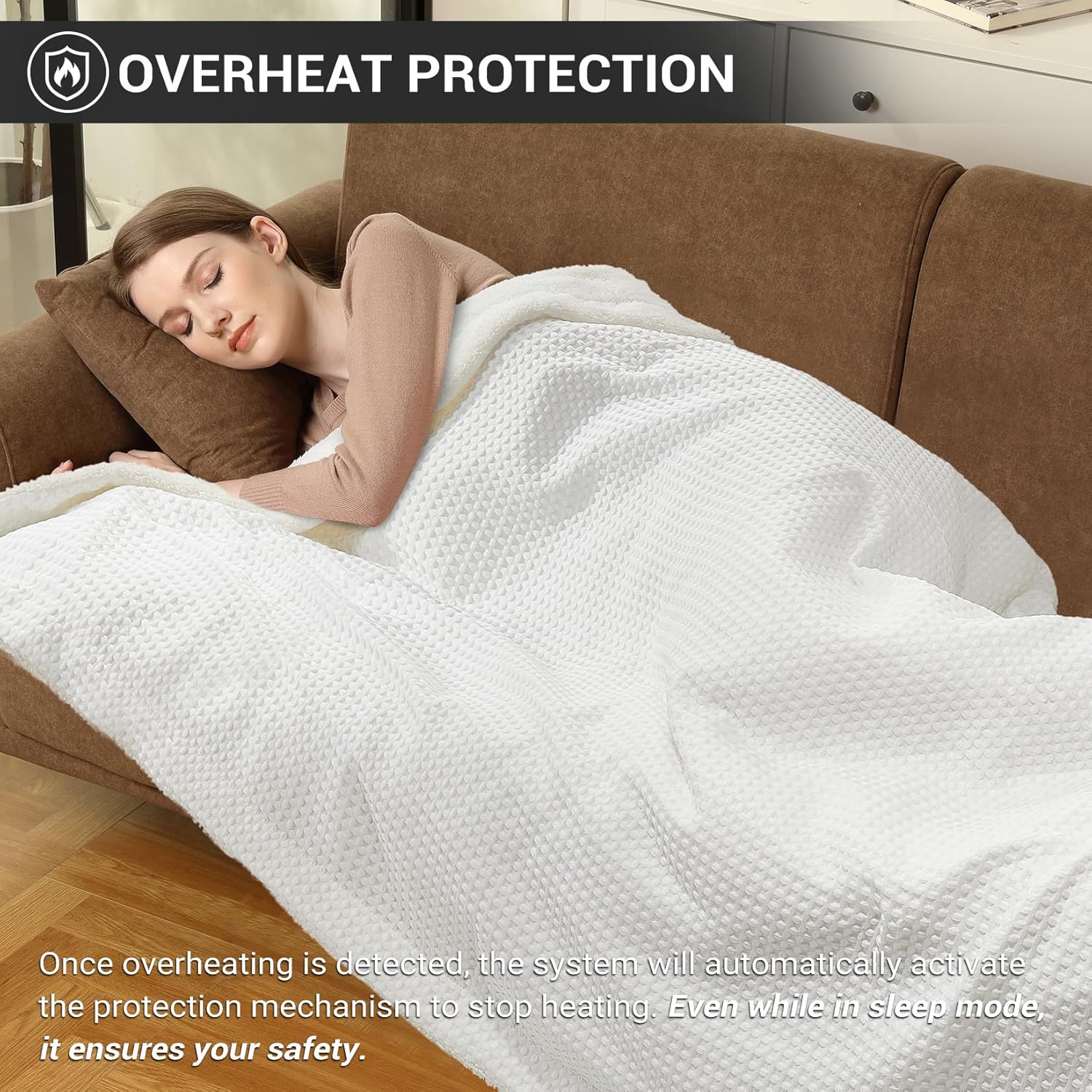 Electric Heated Blanket King Size 90"x100" Fast Heating with LCD Controller, 6 Adjustable Heat Levels & 10H Auto Off, Machine Washable Dual-Sided Waffle Weave and Sherpa for Year-Round Comfort, White