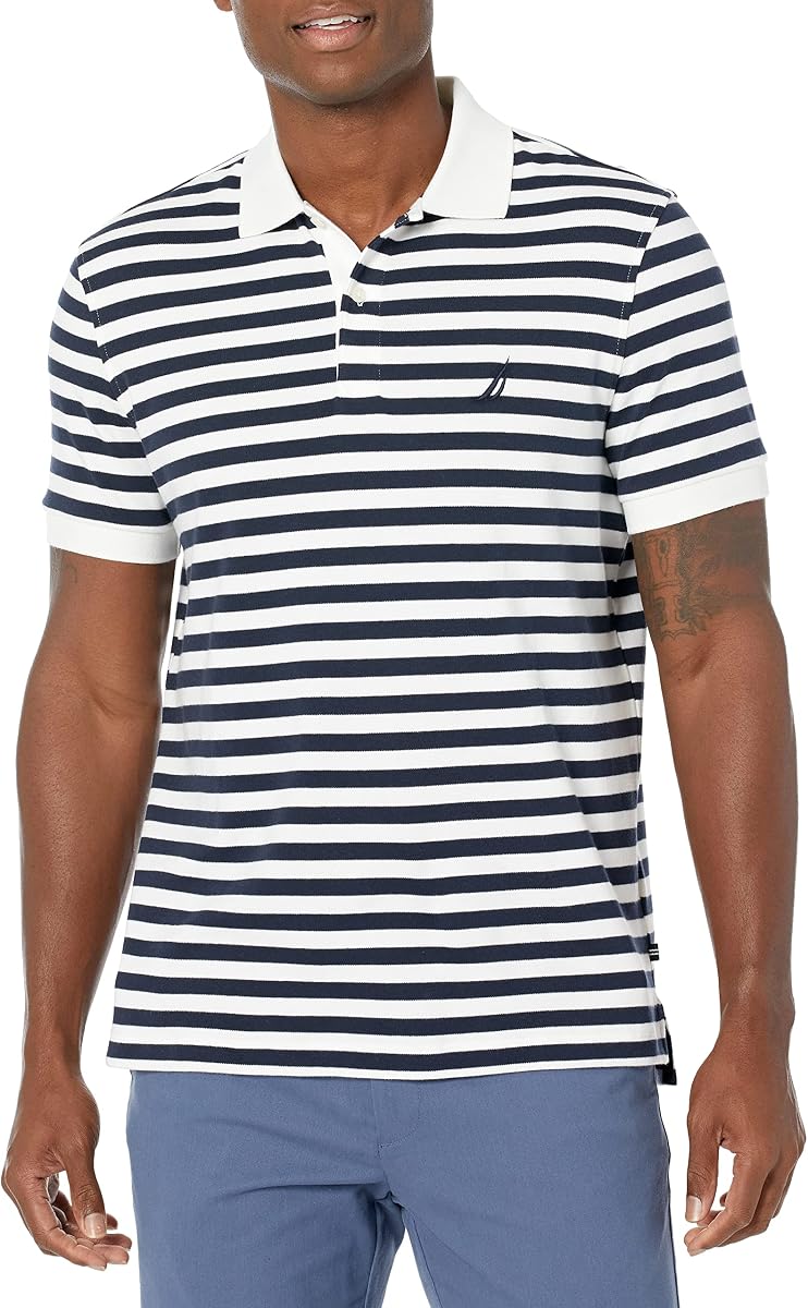 Men's Classic Fit 100% Cotton Soft Short Sleeve Stripe Polo Shirt