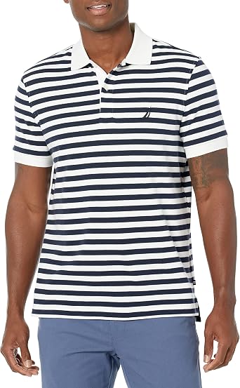 Nautica Men's Classic Fit Short Sleeve 100% Cotton Stripe Soft Polo Shirt Polo Shirt