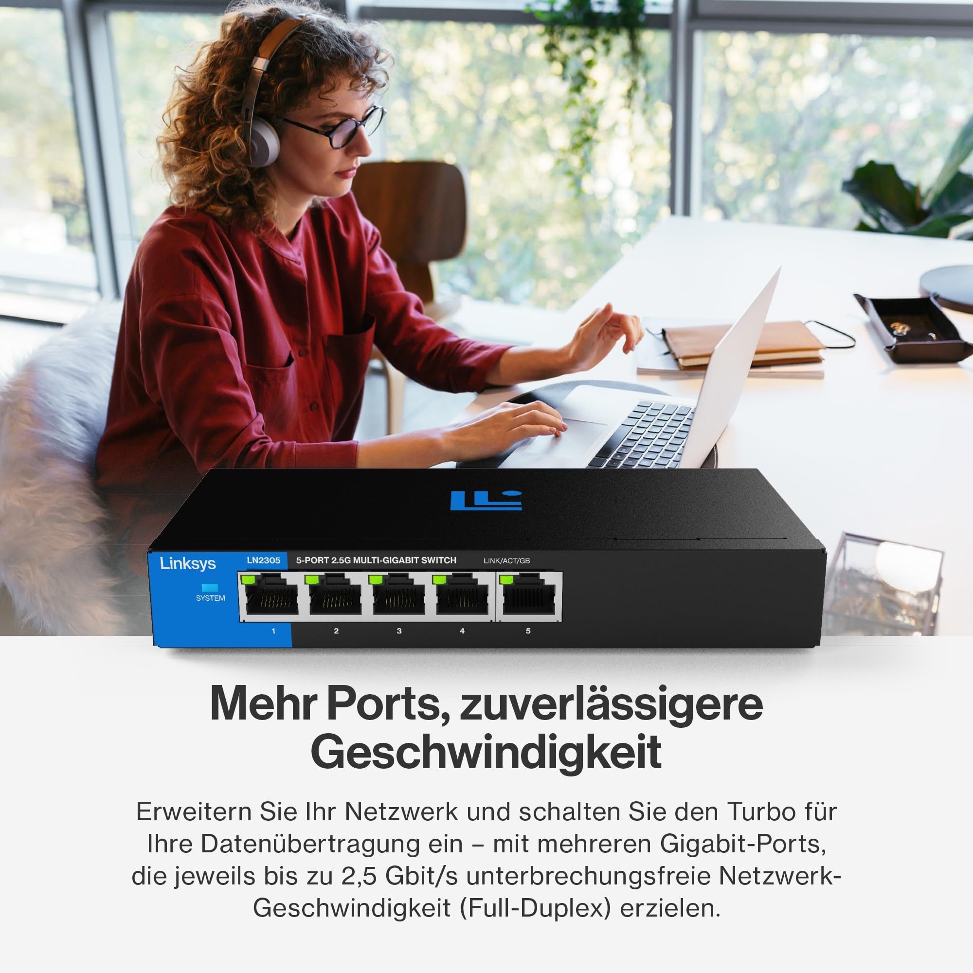 Linksys 5-Port, 2,5G Multi-Gig-Unmanaged Switch | Energieeffizientes Ethernet | Vollduplex-Durchflusskontrolle | Ideal für kleine und Heimbüros mit lüfterlosem Design und Metallgehäuse | Plug and Play