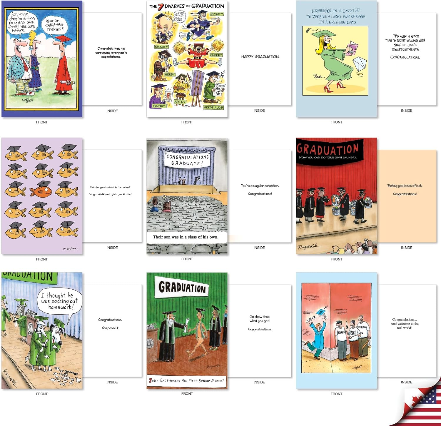NobleWorks 36 Assorted Box Set Hysterical Graduation Greeting Cards (Girlfriend) w/ 5 x 7 Inch Envelopes For Women, Her (36 Designs, 1 Each) Grad Toons AC10894GDG-B1x36