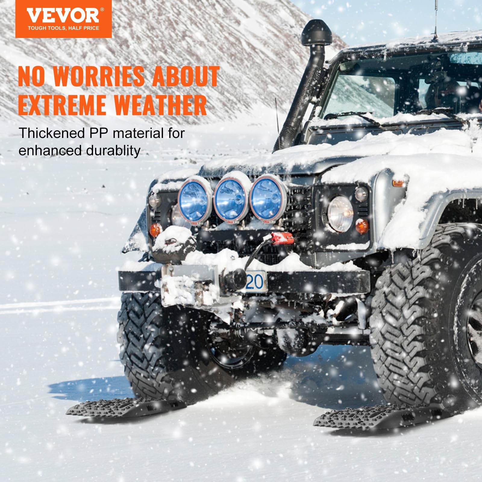 VEVOR Placa de Aterrizaje de PP 10 T Estera de Tracción para Todoterreno/Coche/Pick-up/SUV/RV Tabla de Recuperación de Arena y Lodo de Nieve Bolsa de Almacenamiento, Corta, Negra, 2 Piezas