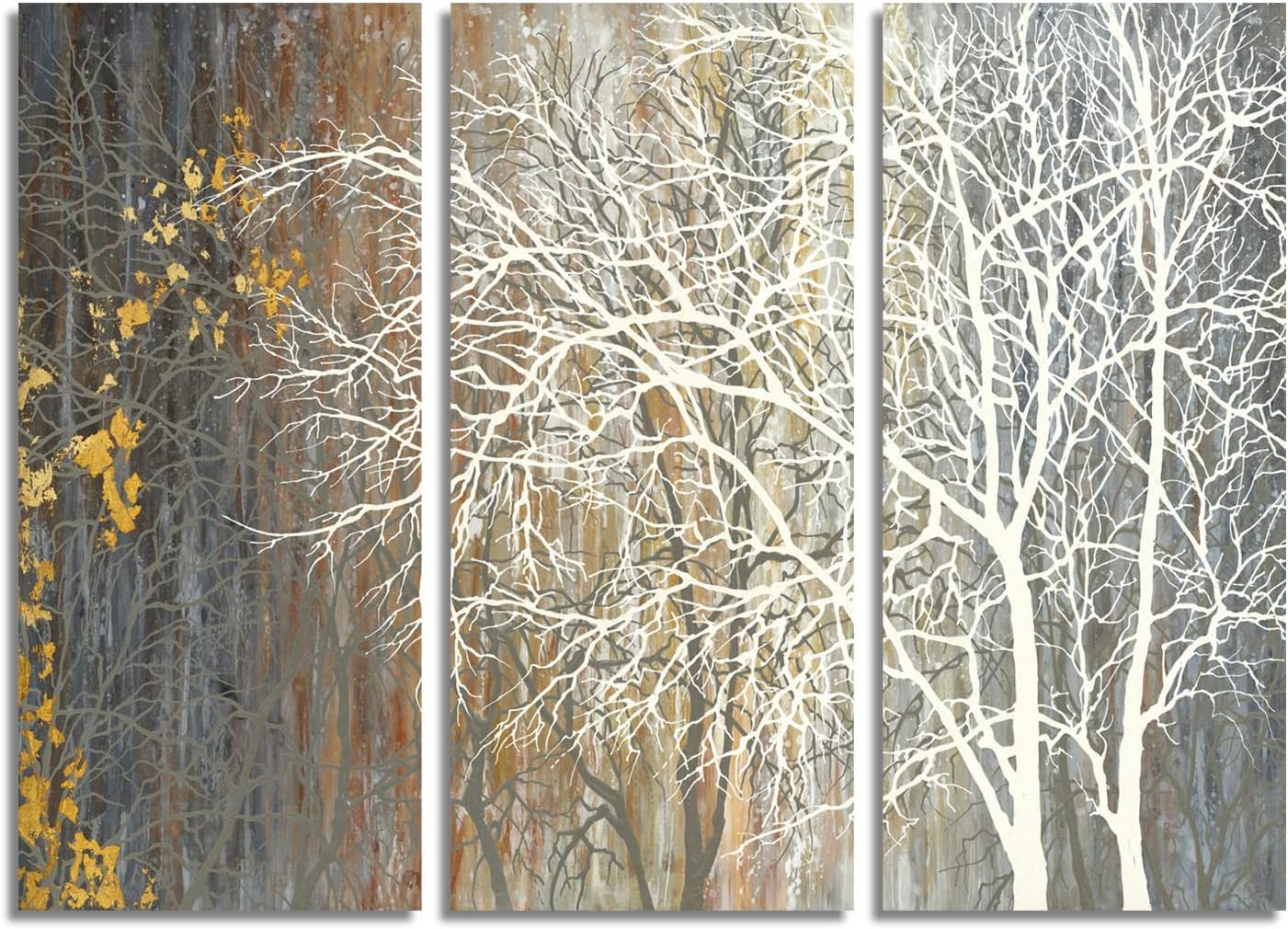 Yihui Arts Brown Canvas Wall Art - Tree Couples Paintings with Gold Foil - 3 Panels Abstract Forest Pictures for Farmhouse Bedroom Bathroom Living Room Decor Yihui Arts Brown Canvas Wall Art - Tree Couples Paintings with Gold Foil - 3 Panels Abstract Forest Pictures for Farmhouse Bedroom Bathroom Living Room Decor