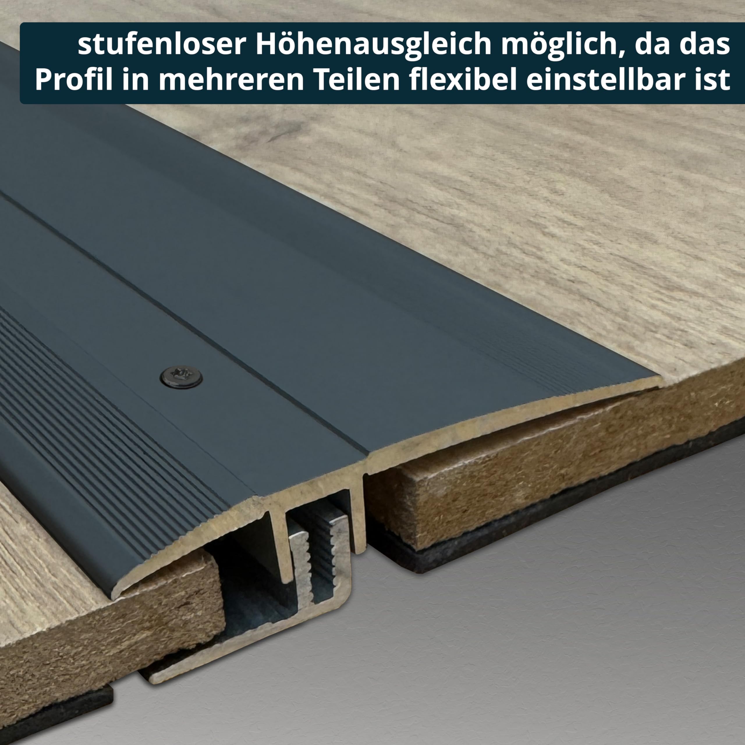 Perfil de transición ufitec® TPL Profi para parquet y suelos laminados - Ancho de cobertura: 60 mm - en dos piezas, atornillable y apto para espesores de suelo de 7 a 16 mm