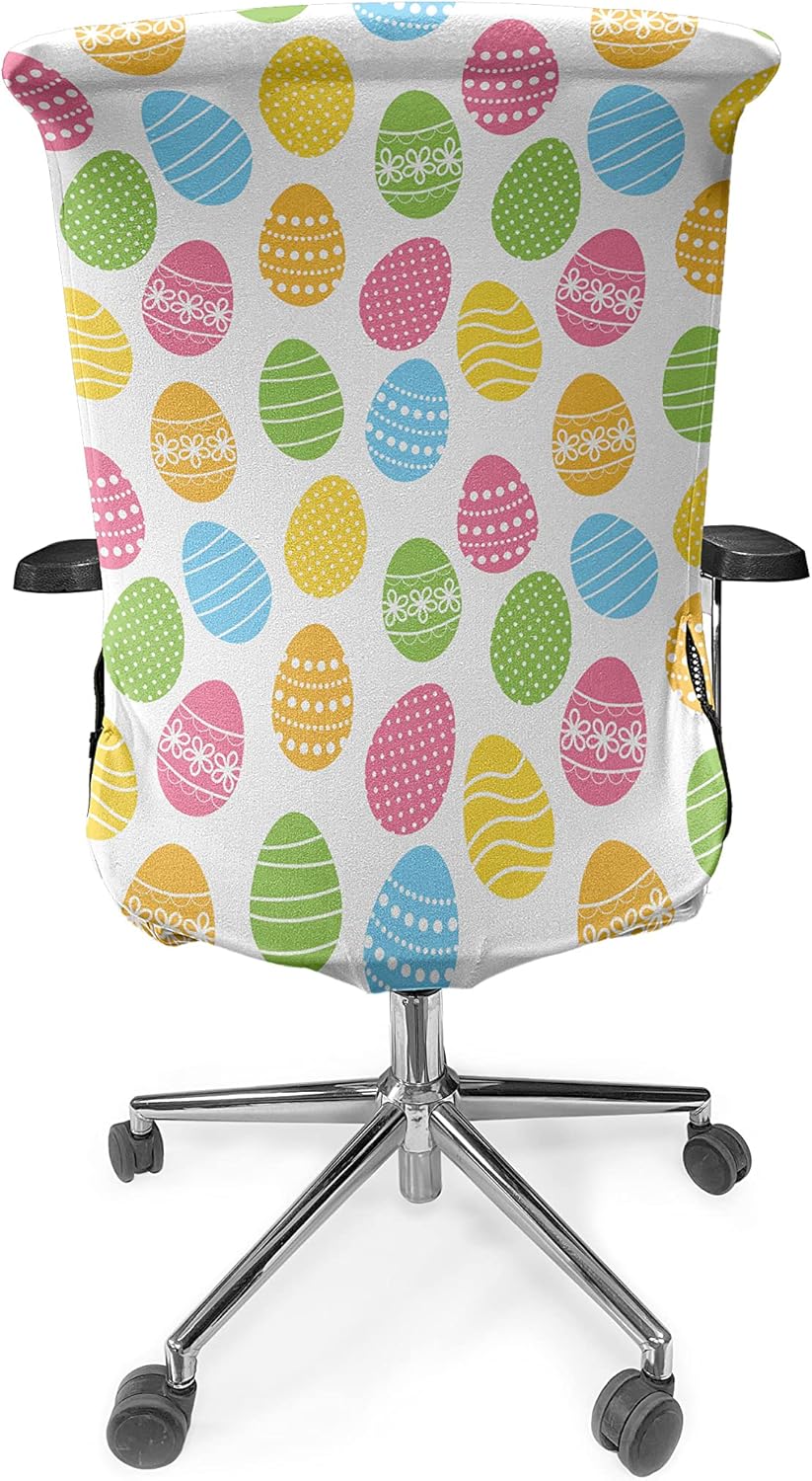 Ambesonne Easter Office Chair Cover, Greeting The Colorful and Fun Spring Season April Holiday Celebration with Food, Stretchable Decorative Universal Size High Back Printed Slipcover, Green Yellow