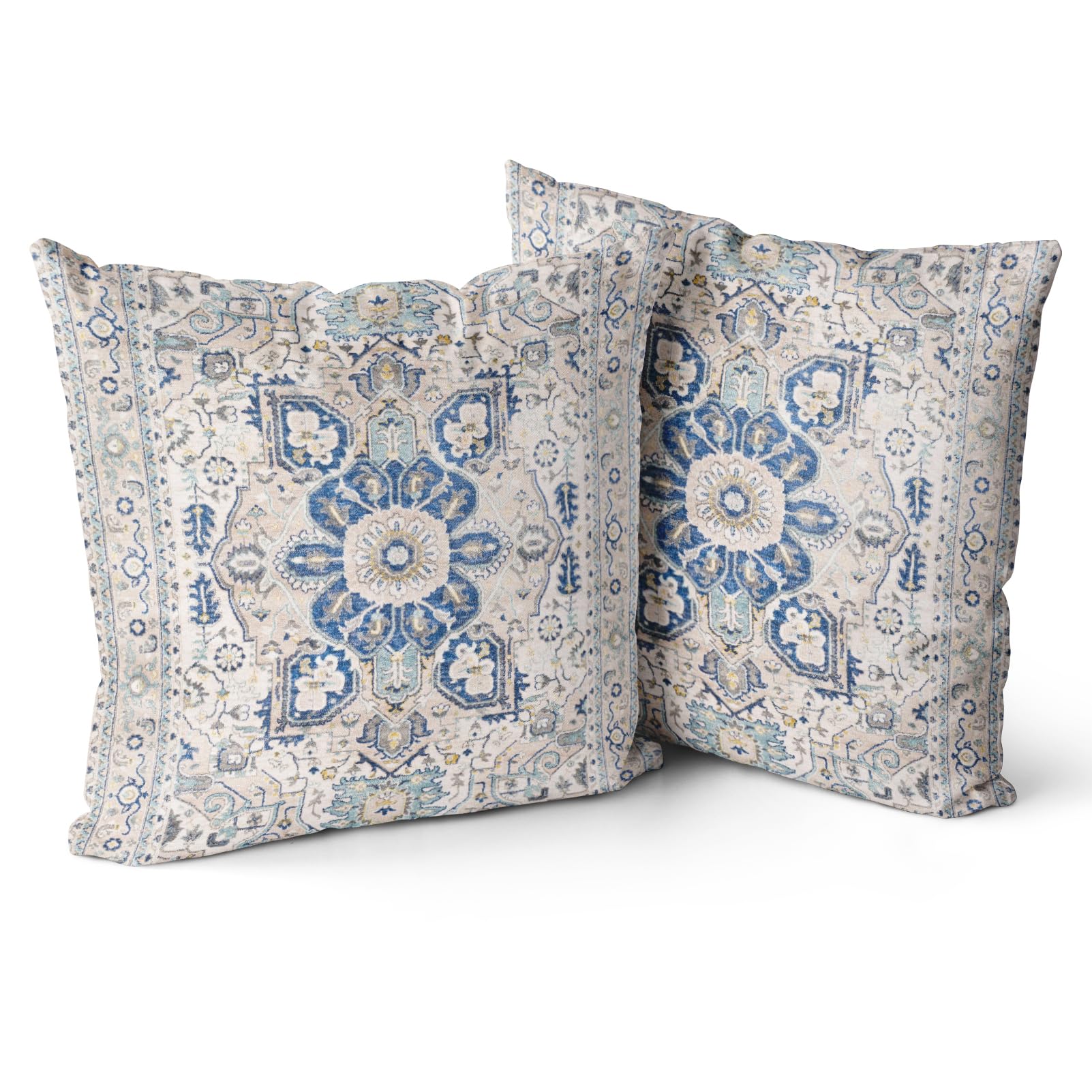 Snylcce Set of 2 Bohemian Style Cushion Covers 50x50 cm Decorative Square Throw Pillow Covers 20x20 Inch Sofa Car Pillowcase for Outdoor Home Bed Living Room Couch Decor (cerulean)