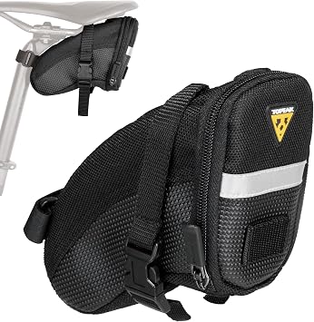Topeak Aero Wedge Pack Small, Strap Mount Aerodynamic Seat Bag for Tubes & Tools, Polyester, Reflective Trim, Quick-Release Strap System Fits All Railed Saddles, Durable Compact Cycling Storage