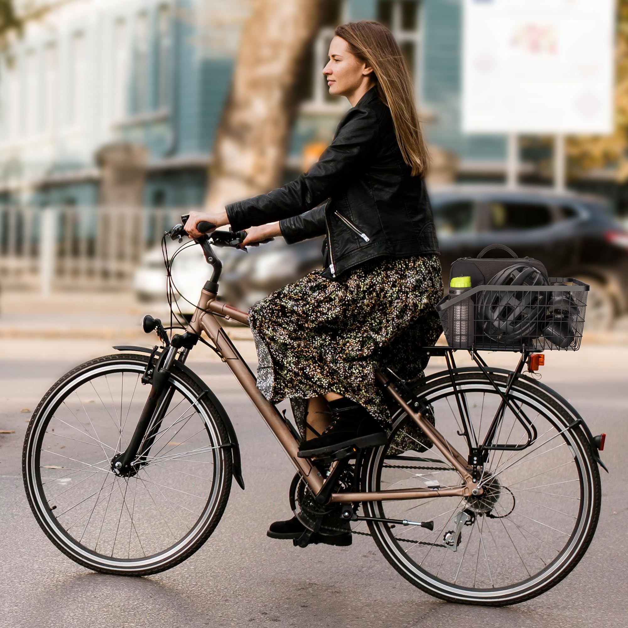 CXWXC Cestino posteriore per bici – Cestino posteriore con rete di trasporto e copertura impermeabile – Accessori per e-bike, cestini posteriori, ampia capienza per bici da adulto