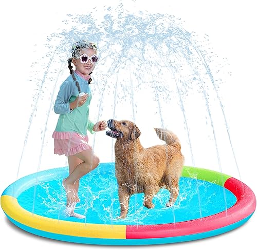 Vista 14 de SLOOSH Tapete antideslizante de 72 pulgadas para salpicaduras, juguetes de agua para exteriores, tapete de juego para niños y perros, regadera Azul