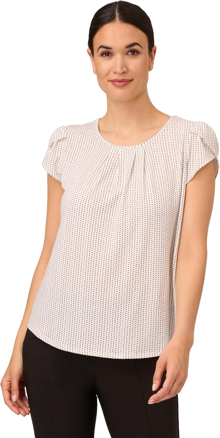 Adrianna Papell Womens Printed Petal Sleeve Knit Top