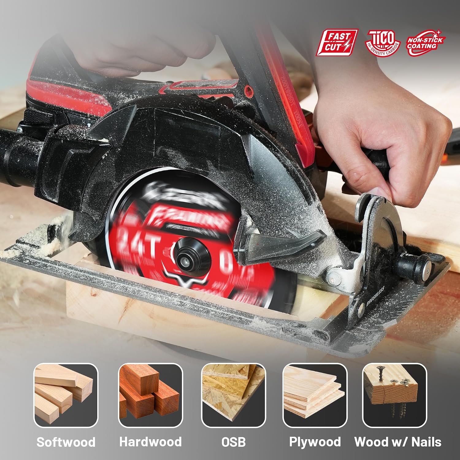 EZARC 6-1/2 Inch Circular Saw Blades 24T - FRAMING Blade for Wood and Nail-Embedded Wood Cutting, Ultra-Thin 1.5mm Kerf, Non-Stick Coating, 2 Pack