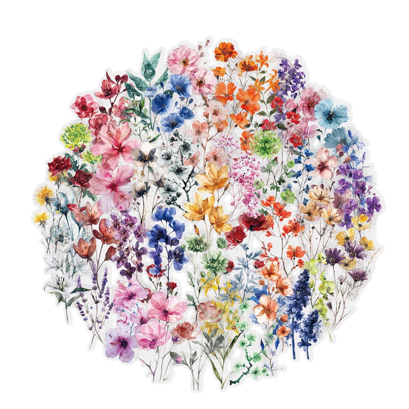 50 Pièces Autocollants de Fleurs Transparents pour Scrapbooking - Autocollant Fleurs, Stickers Fleurs Autocollant, Mini Stickers en PET - Pour Albums, Journaux, Valises et Ordinateurs Portables - 1