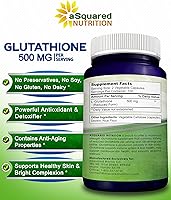 Vista 6 de aSquared Nutrition Suplemento reducido de glutatión de 500 mg por porción, 200 cápsulas, antioxidante de L-glutatión para apoyar la salud del hígado