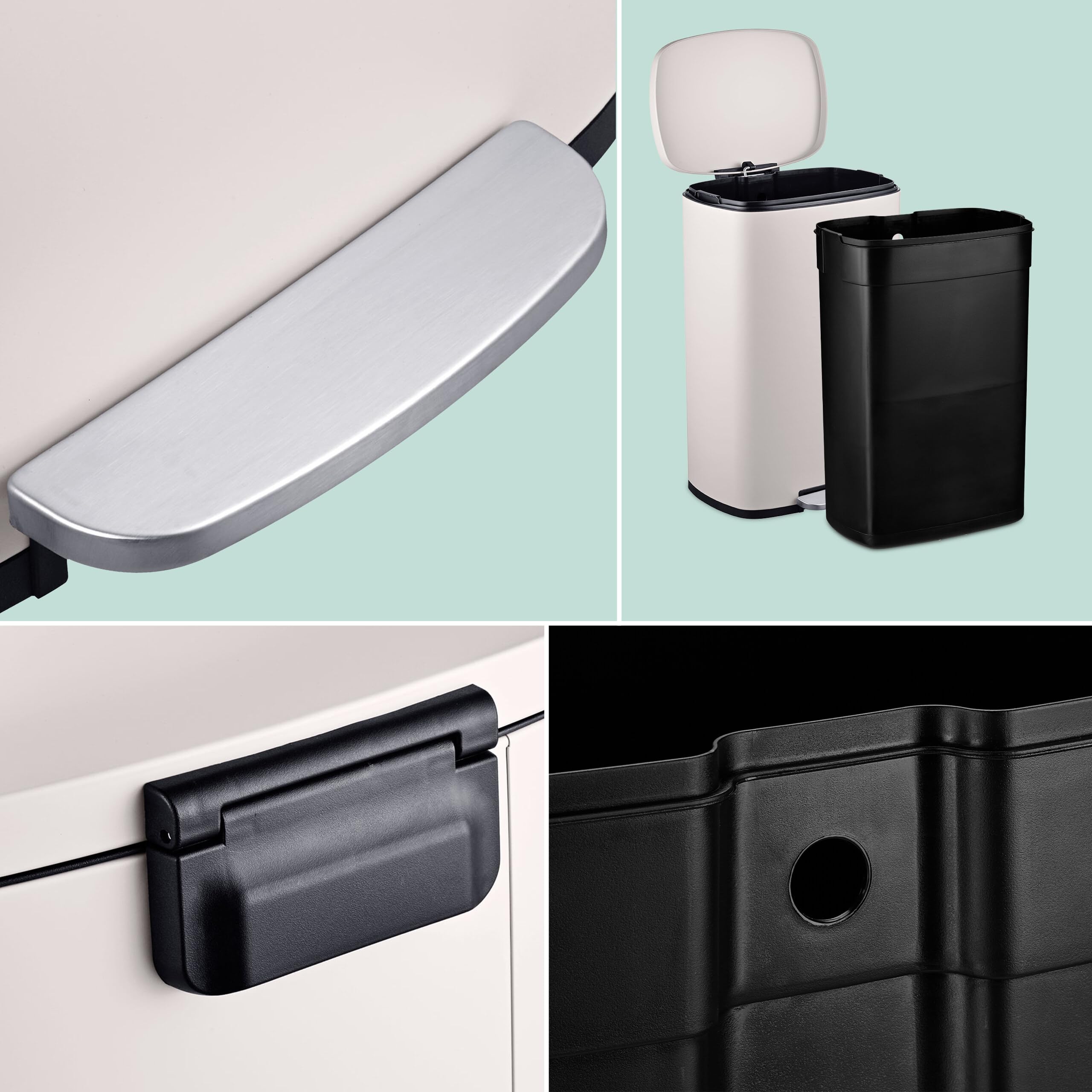 Relaxdays Cubo Basura Baño 50 Litros, Papelera Cocina Cierre Suave, Pedal, Bote Residuos Rectangular, Color a Elegir