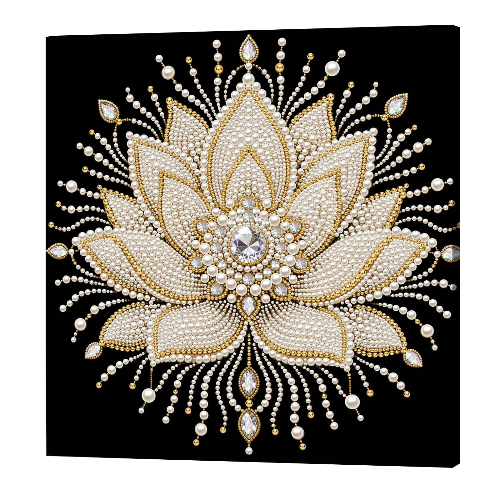 POETRYDRAW Jewel Lotus DIY Pearl Painting Art Kits with Frame 11.81x11.81In Pearl Gem Paintings Picture Arts Craft for Adults Beginners Home Wall Decor