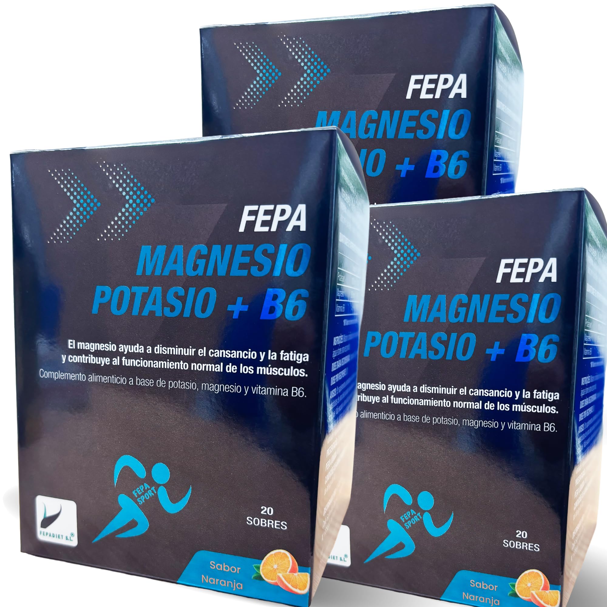 FEPA Magnesio + Potasio 20 Sobres con Vitamina B6 Pack de 3 – Complemento Alimenticio – Apoyo Energía, Función Muscular y Nerviosa – Fepadiet