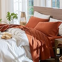 Vista 10 de MooMee – Juego de sábanas Gingham 100% algodón lavado con textura parecida al lino transpirable suave con bolsillo elástico de 16-19" de profundidad