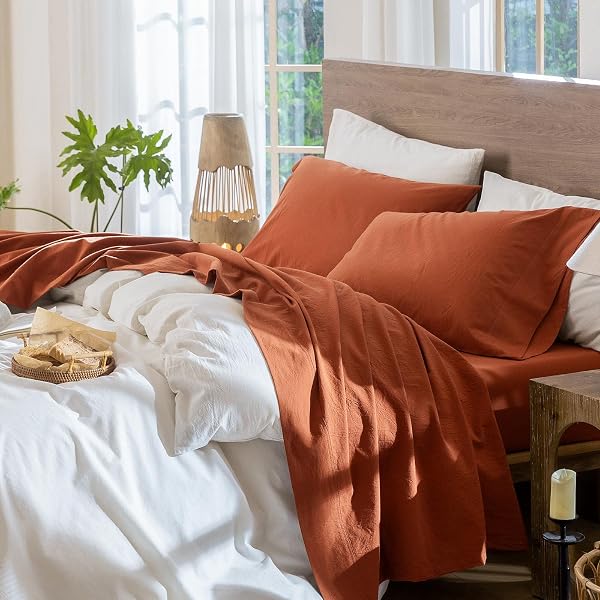 MooMee Sheet Set 100% Washed Cotton Linen-Like Extra Deep Pocket King