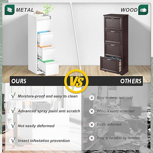 Miniatura 6 de Superday Archivador de 4 cajones, archivador vertical de 18 pulgadas de profundidad con cerradura, archivador de bloqueo para oficina en casa,