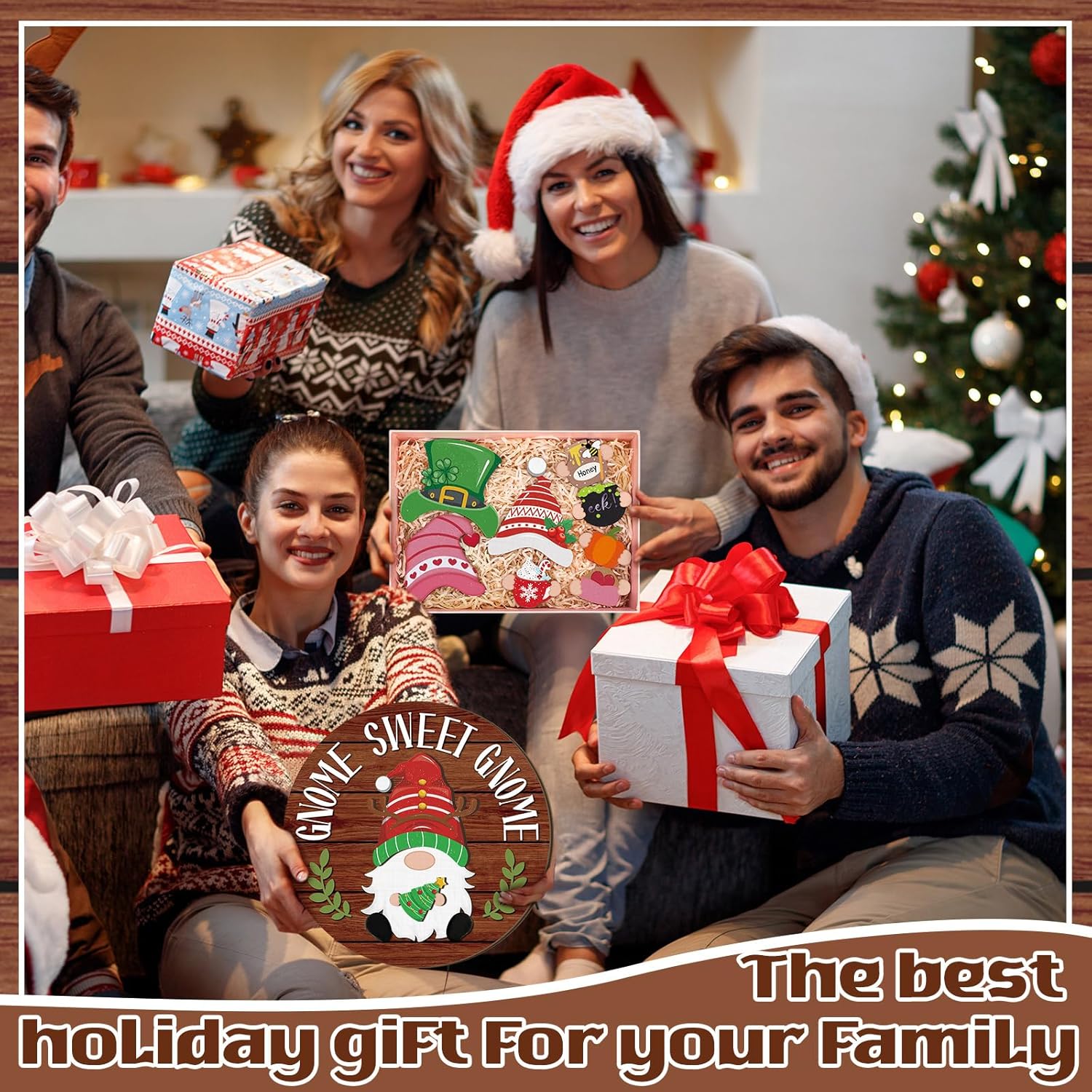 Wenqik 41 Pcs Interchangeable Sweet Gnome Signs Holiday Wooden Seasonal Gnome Decor Detachable Magnet Hat and Hand Welcome Sign for Home Decoration(Farmhouse,Dark Brown) - Image 7