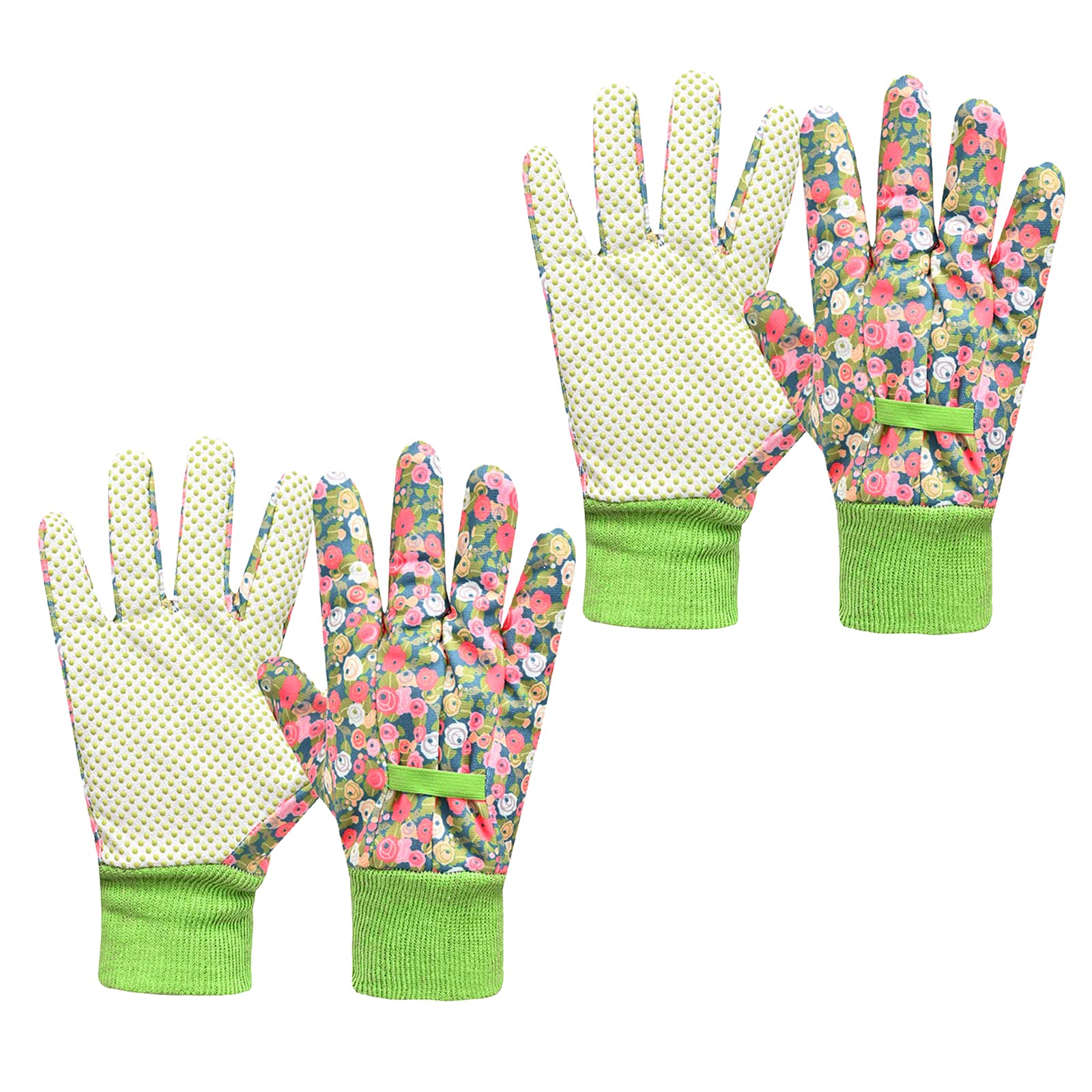 TSHAOUN 2 Pairs Gardening Gloves for Women, Medium Garden working Gloves with Soft PVC Dots, Comfortable Breathable Non-Slip Gloves for Yard, Cleaning, Camping (Green)