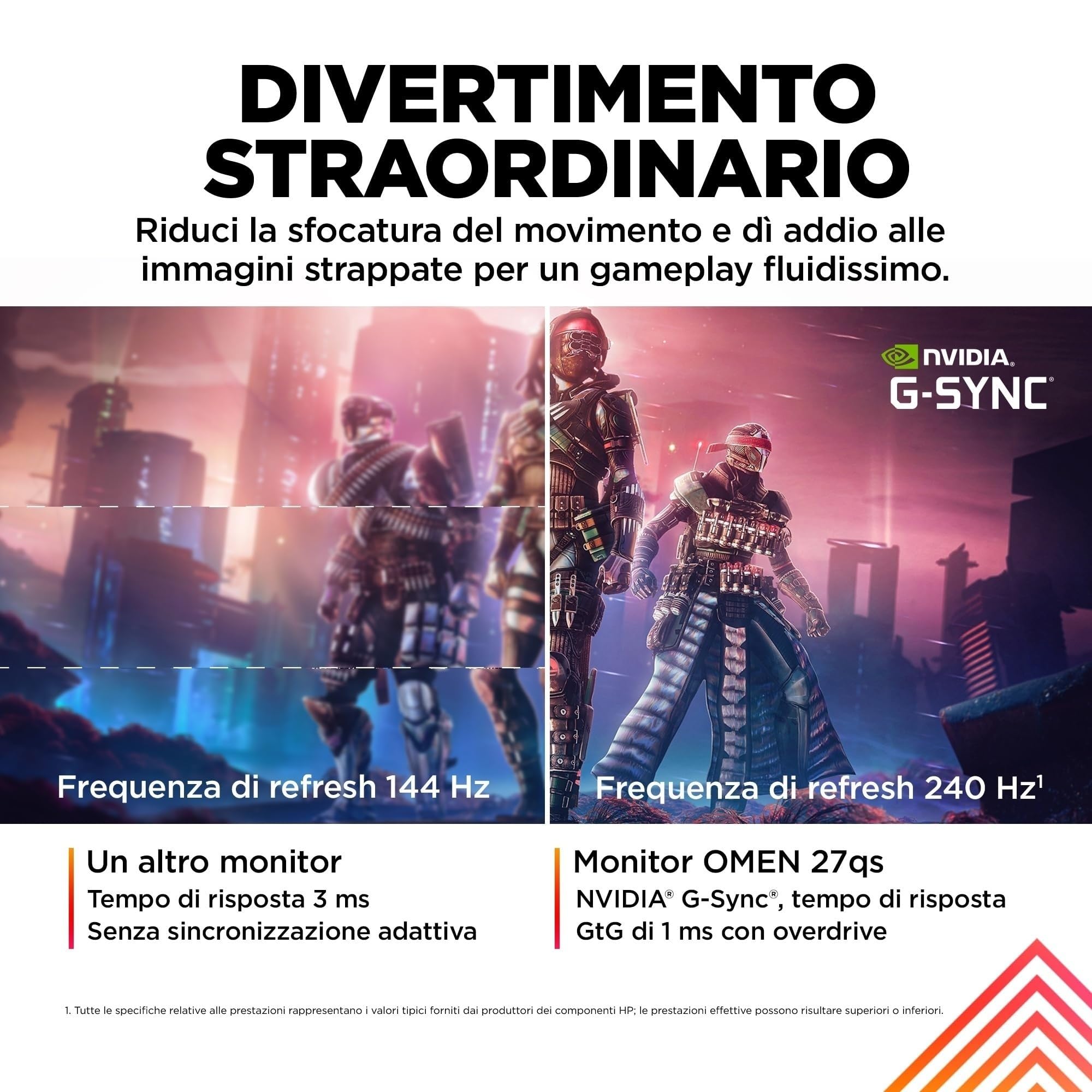 HP OMEN 27qs Monitor da 27 Pollici, Pannello IPS da 16:9 QHD da 240 Hz, 1 ms, Display HDR 400, Antiriflesso, 400 Nits, AMD FreeSync, NVIDIA G-SYNC, VESA 100x100 mm, HDMI 2.0, USB-A e B