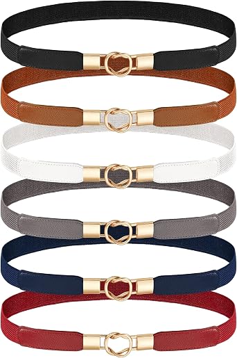 Foaincore 6 Pieces Skinny Women Belts for Women Belts for Dresses Elastic Waist Belt Retro Stretch Women Dress Belt Vintage Thin Stretchy Ladies Skirts Sweaters