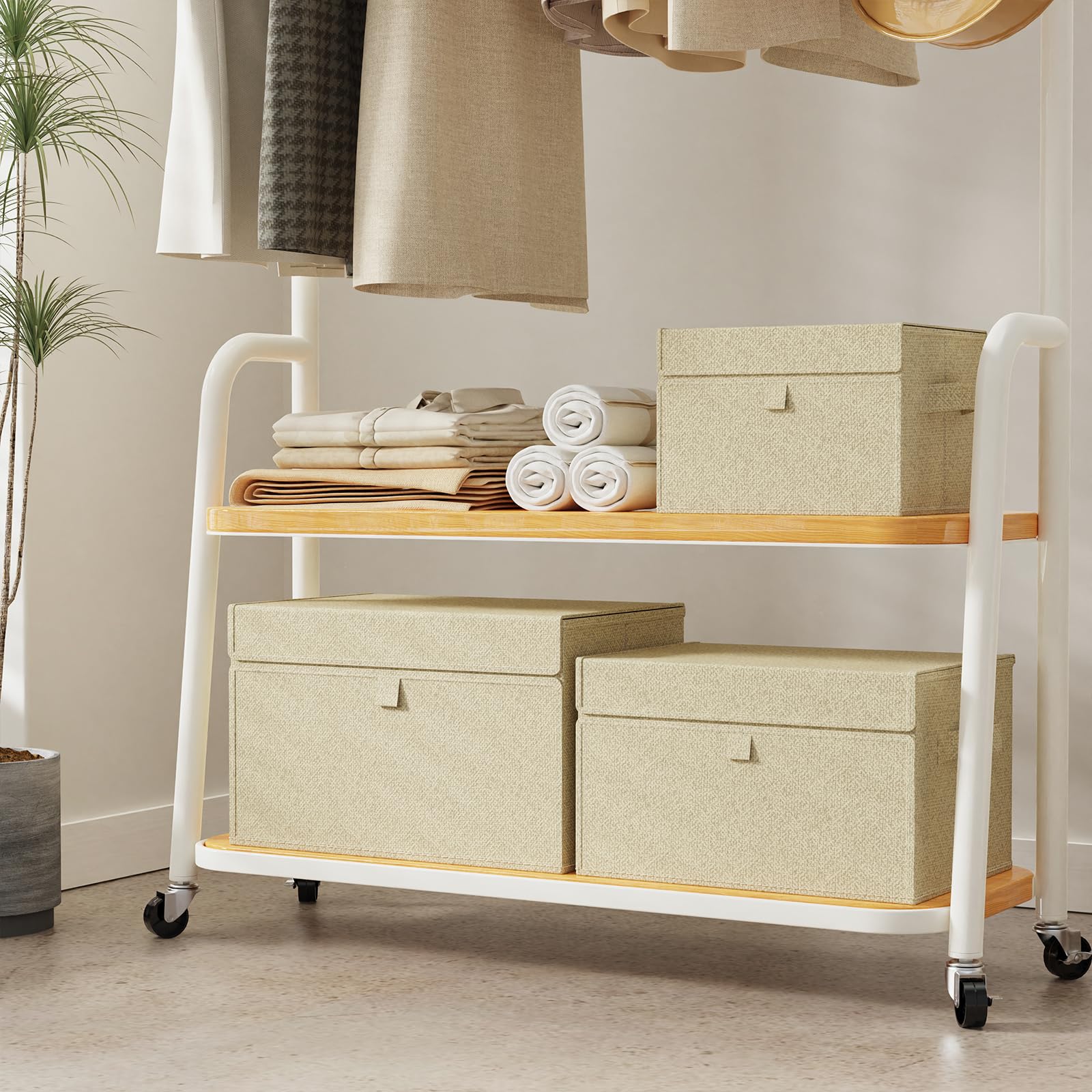 Aufbewahrungsbox mit Vorderdeckel,33x23x20cm,Grau und Beige,4 Stück | Waschbare Aufbewahrungskörbe,Stoffbehälter aus Leinen,Faltbare Klappbox mit Griff,Aufbewahrungsbehälter mit PP Stützplatte