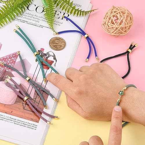Miniatura 5 de Bestewelry 10 pulseras de nailon trenzado para hacer pulseras deslizantes ajustables con hallazgos de latón dorado para hacer joyas, accesorios de 9