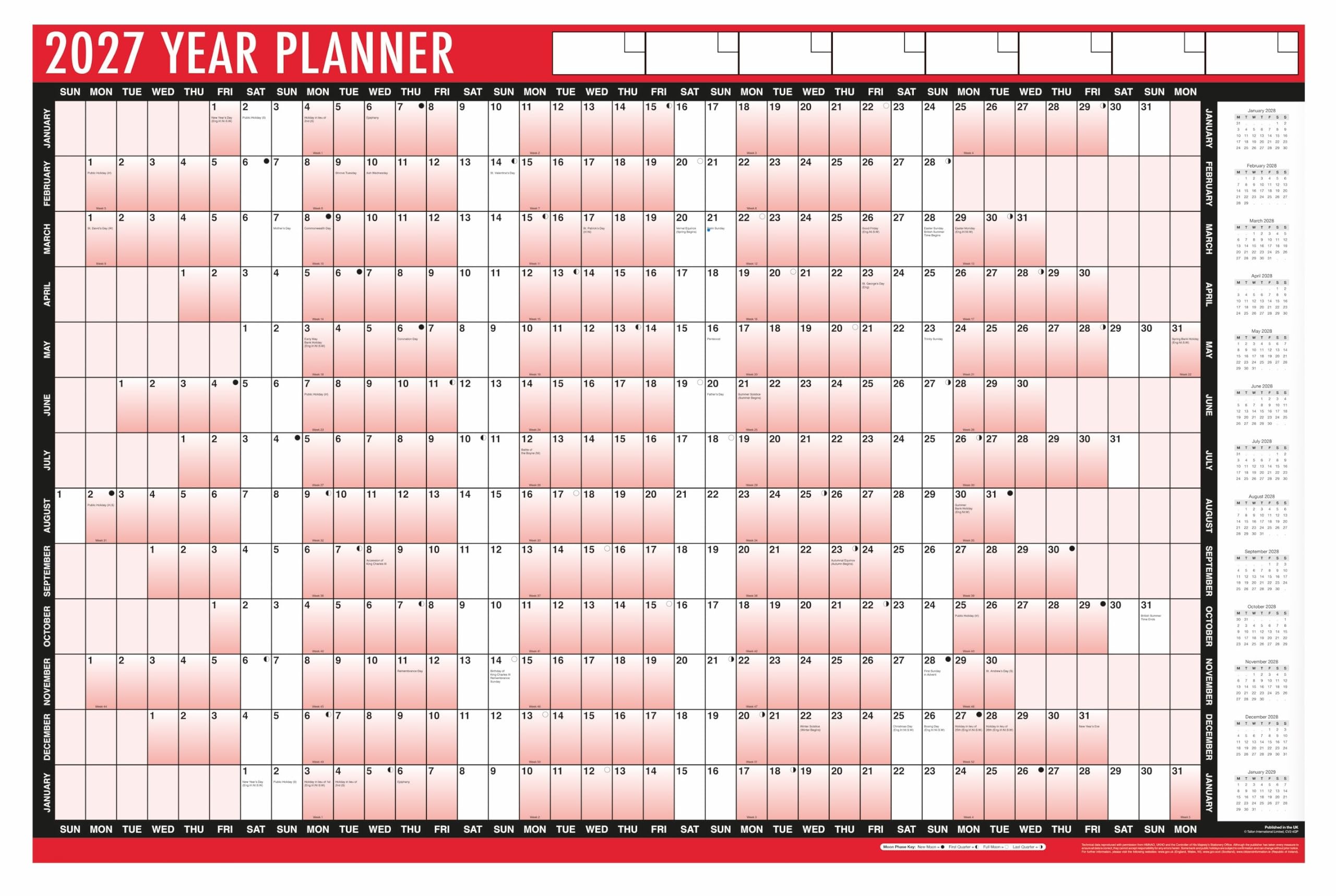 2027 Year Wall Planner A1 Calendar Large 85cm X 58cm