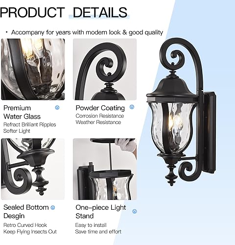 Miniatura 3 de Smeike Faroles de pared para exteriores, apliques de pared exterior negros, 28 pulgadas de alto, grandes lámparas de pared para exteriores con