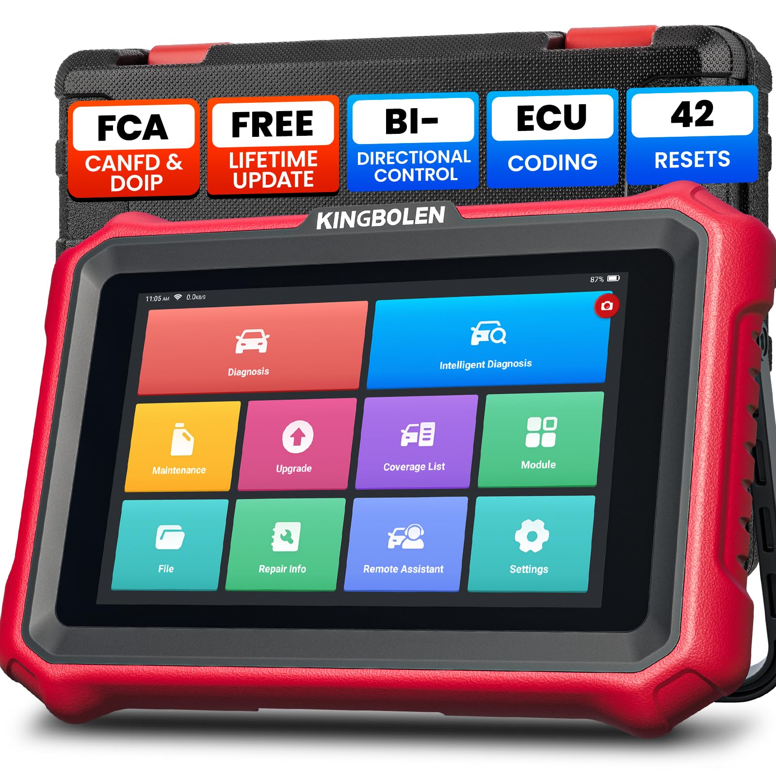 KINGBOLEN K8 Elite Obd2 Diagnosegerät,Alles System Diagnosegerät Auto mit Bi-Direktionale Steuerung,42+ Dienst Zurücksetzen,ECU-Kodierung,V.A.G-geführte,FCA,CANFD＆DOIP,Lebenslanges Kostenloses Update