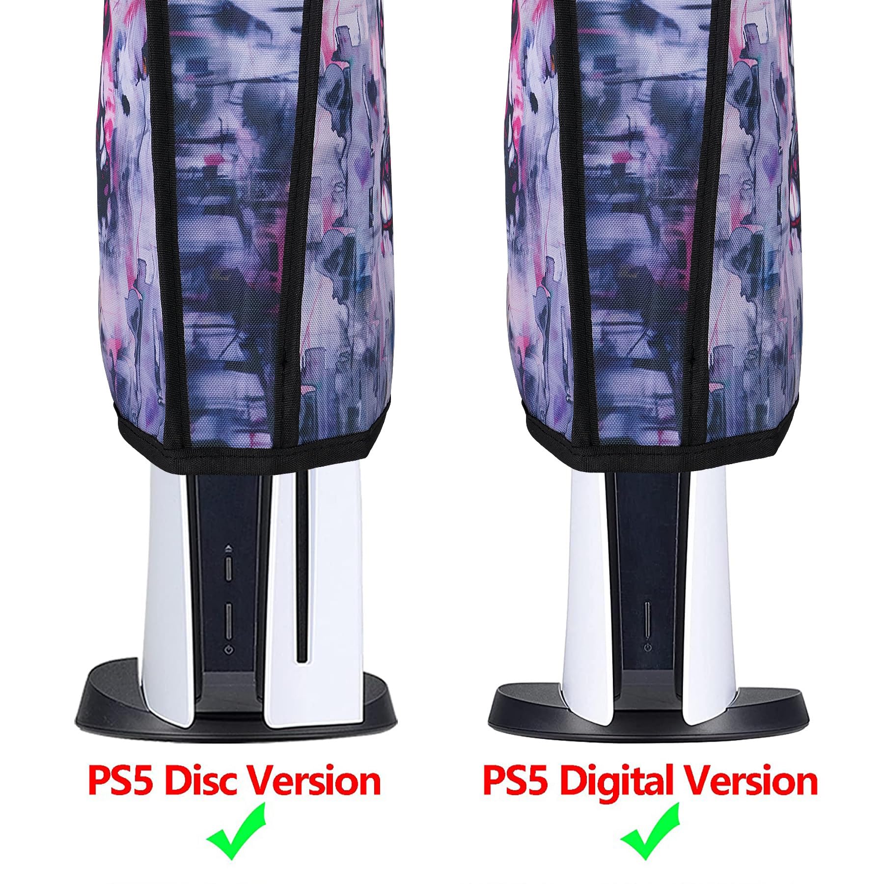 playvital Housse Anti-Poussière pour ps5 Accessoire Protection,Dust Cover pour ps5 Standard & Digital Console Cache-Poussière Nylon-Vertical,Lapin Punk Mignon - 2
