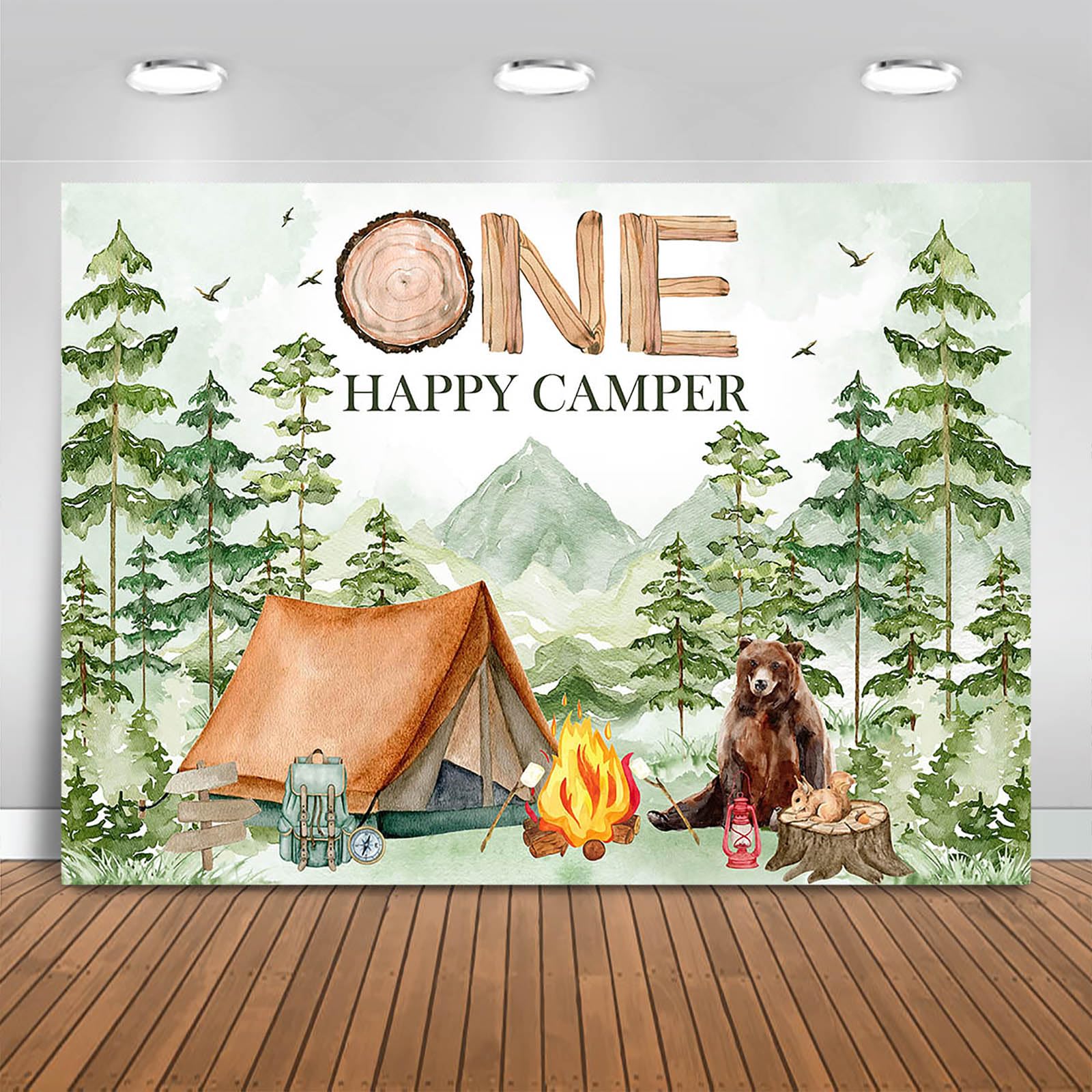 Fitumiw One Happy Camper Backdrop 7x5ft Forest Camping Boys' 1st Birthday Background Party Decorations Boy's Adventure Happy Camper First Birthday