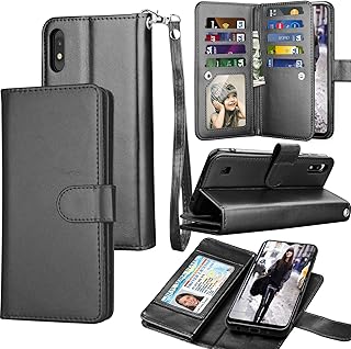 Galaxy A10 Case, Galaxy M10 Wallet Case, Luxury Cash Credit Card Slots Holder Carrying Folio Flip PU Leather Cover [Detachable Magnetic Hard Case] & Kickstand Compatible Samsung Galaxy A10 [Black]