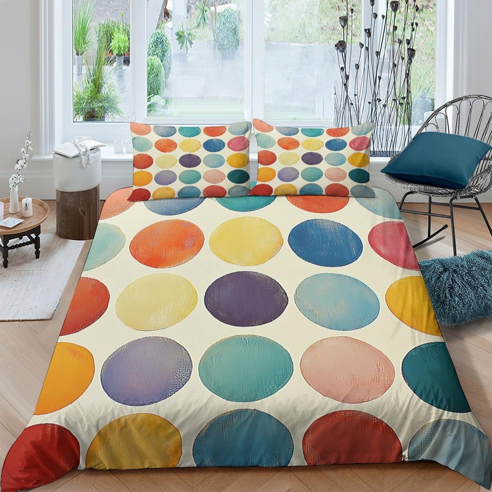 Ctjqhvkz Style-4 3D Printed Multicolor Polka Dot Fitted Sheet Microfiber Soft Breathable Retro Circles Mattress Cover For Bedroom Dorm Bed Decor Single（135X200cm）