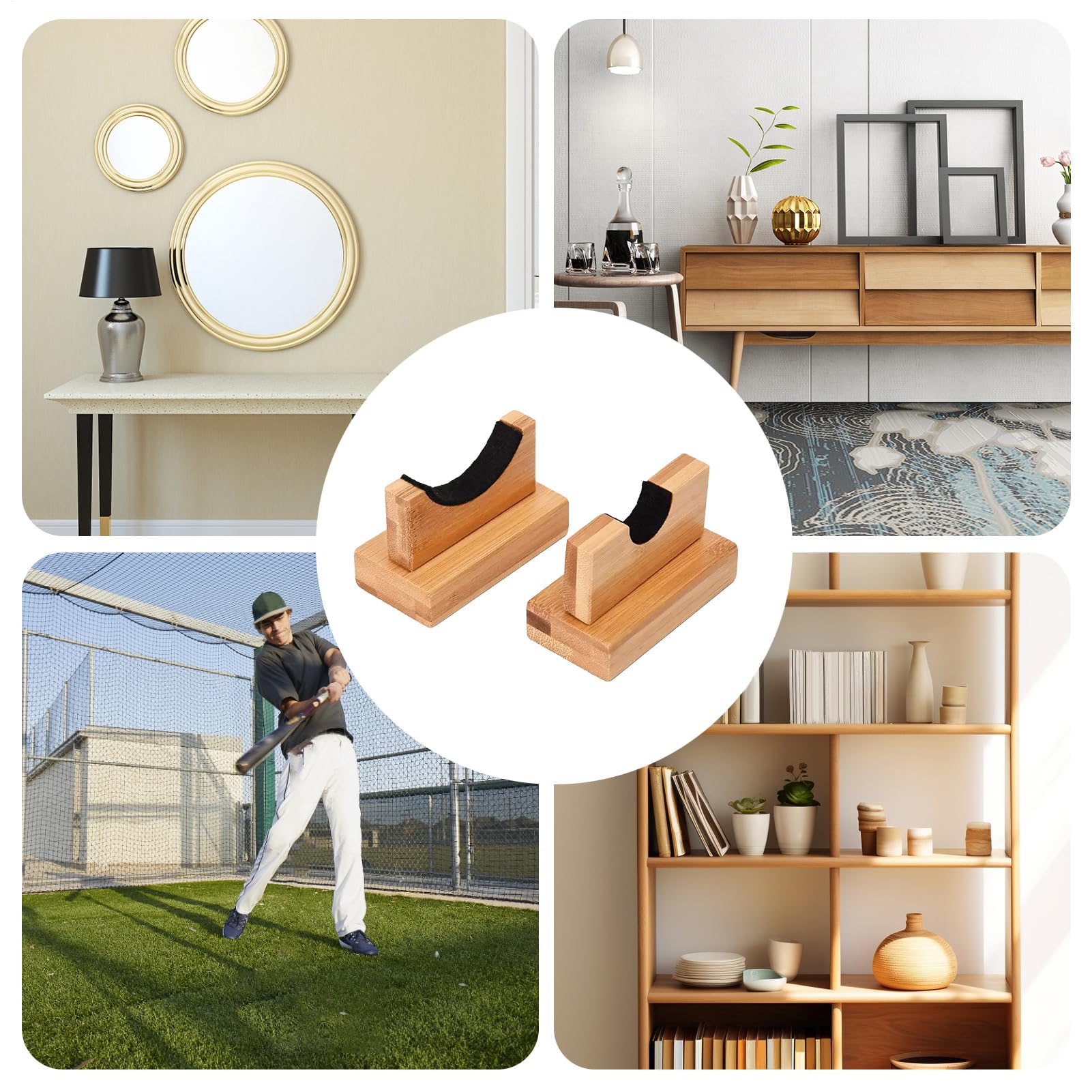 Support pour batte de baseball, affichage horizontal, en bois massif, fait à la main - Support pour batte de baseball - Support pour batte de baseball - Support d'affichage horizontal pour batte de