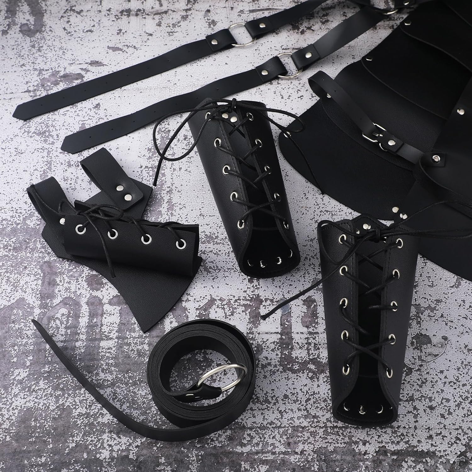 5 Pcs Halloween Medieval Renaissance Accessories Faux Leather Shoulder Armor Set Viking Leather Belt Pouch Knight Sword Belt Arm Guards Bracers for Medieval Costume Cosplay Party - Image 7