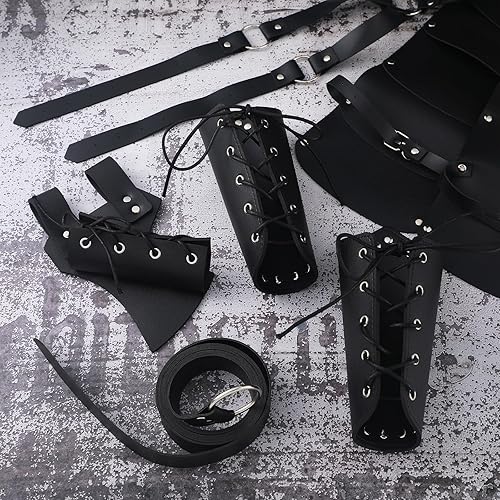 Miniatura 7 de Juego de 5 piezas de armadura de hombro de piel sintética para Halloween, medieval, renacentista, bolsa de cinturón de cuero vikingo, cinturón