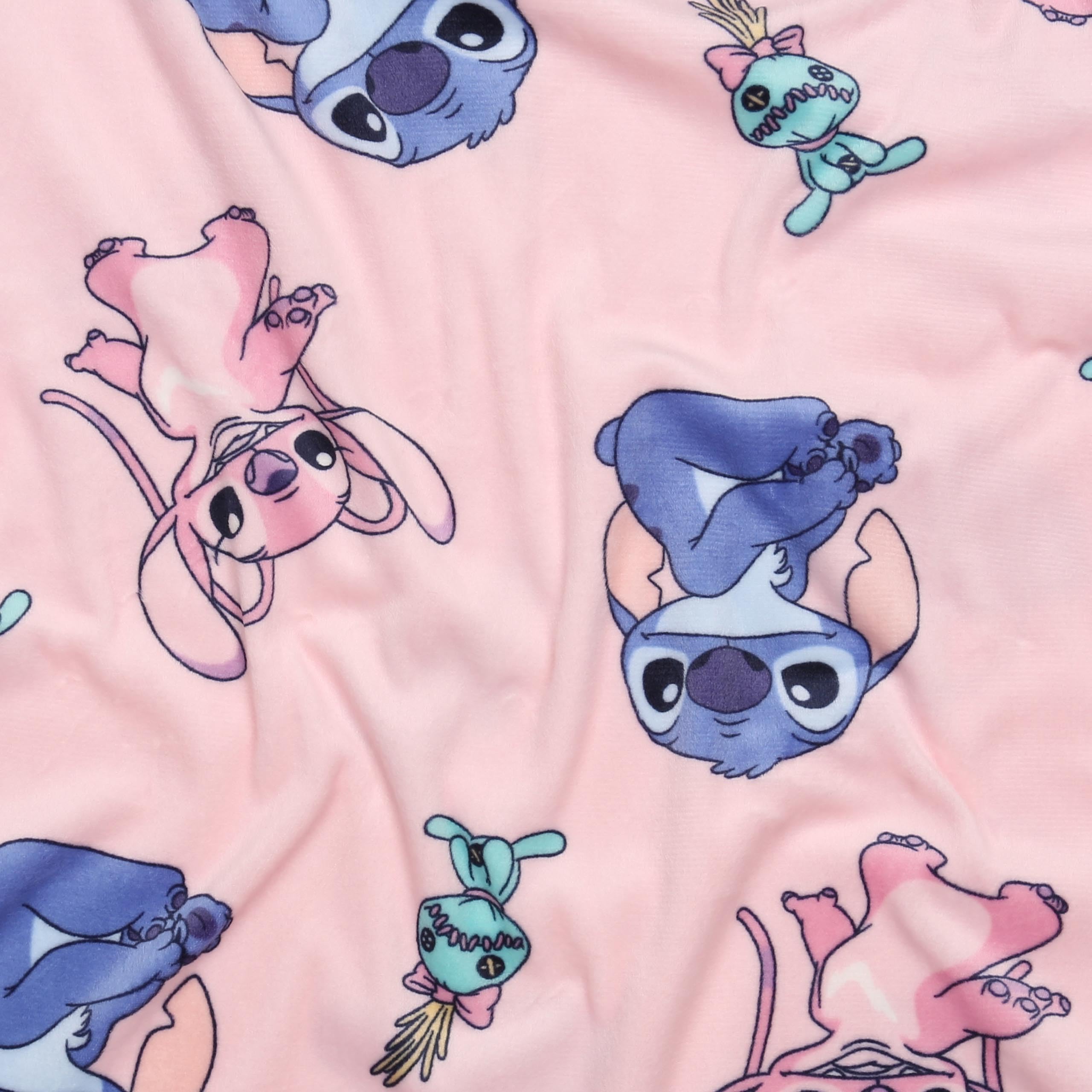 DISNEY Stitch e Angel Pigiama da donna, rosa, a maniche lunghe, IN VELLUTO, completo da notte due pezzi