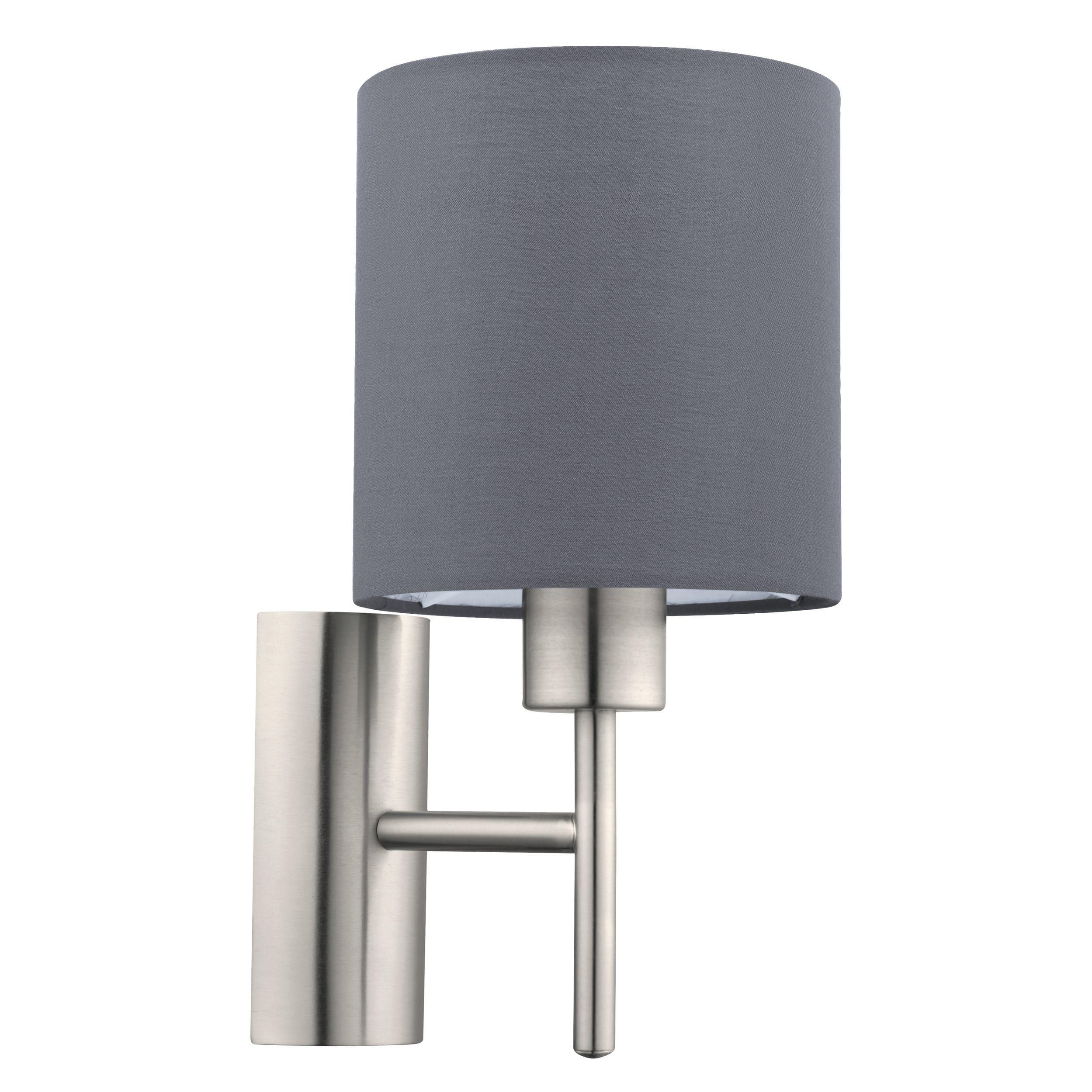 EGLO Wandlampe Pasteri, 1 flammige Textil Wandleuchte, Wohnzimmerlampe aus Metall in Silber und Stoff in Grau, E27 Fassung