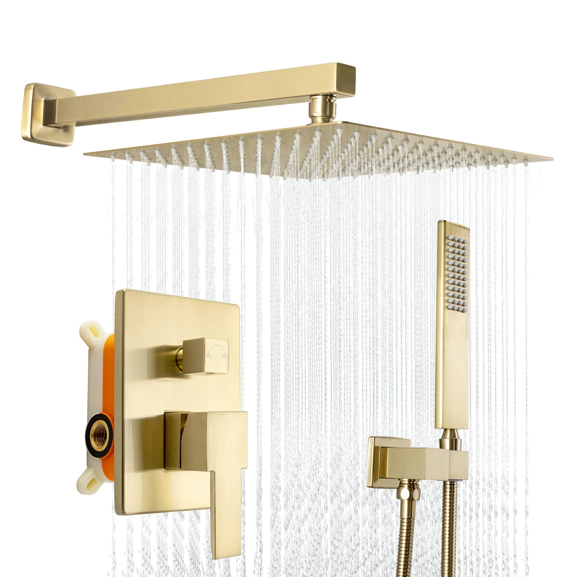 solol washi ソルオル solworks SKOWLL Brushed Gold Shower System, 8 Inch Rainfall Shower Head